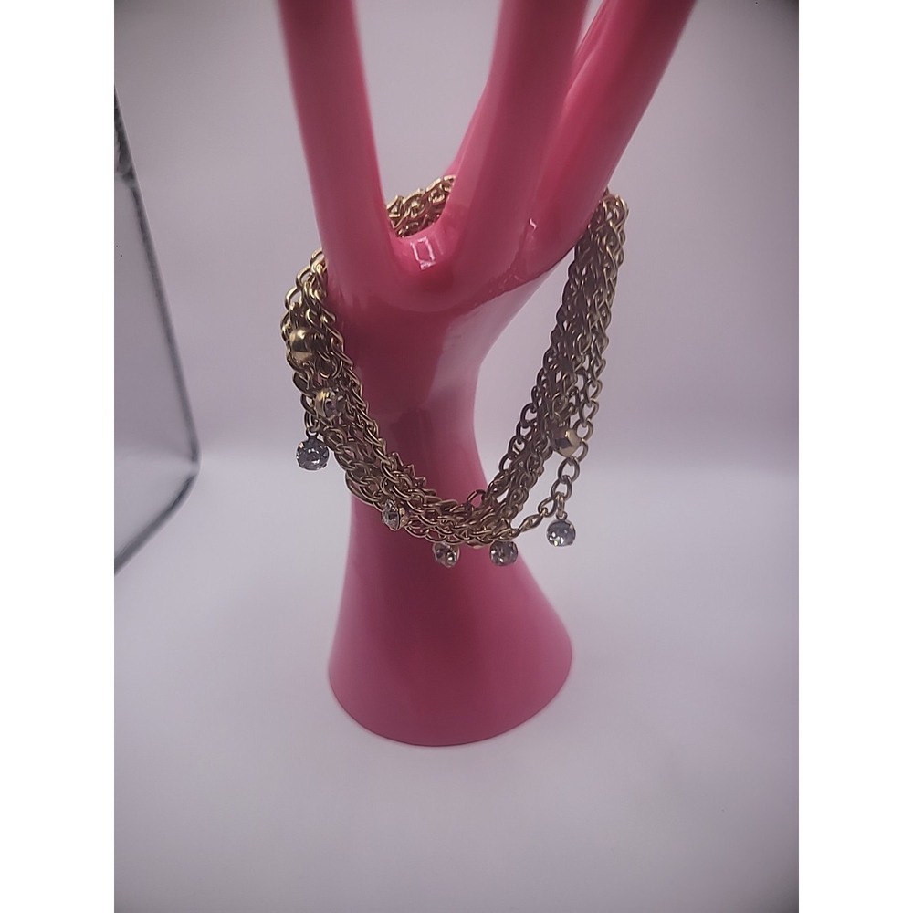 Vintage Bracelet Chain Multi Strand Gold Tone Crystals Charms Jewelry‎ Costume